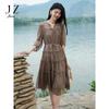 Jiuzi Anna Kou Elegant and Intellectual Pearl Fungus Edge Thin Waist Cake Skirt Dress for Women 2024 Summer New Style