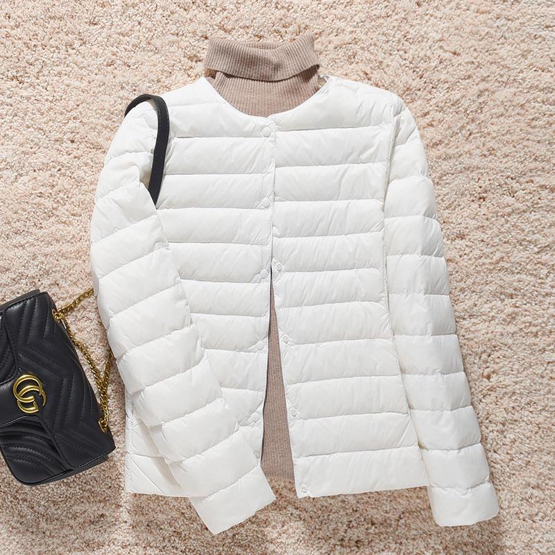 2024 Women's Lightweight Collarless Down Jacket, Short Round Neck, Thin Outerwear