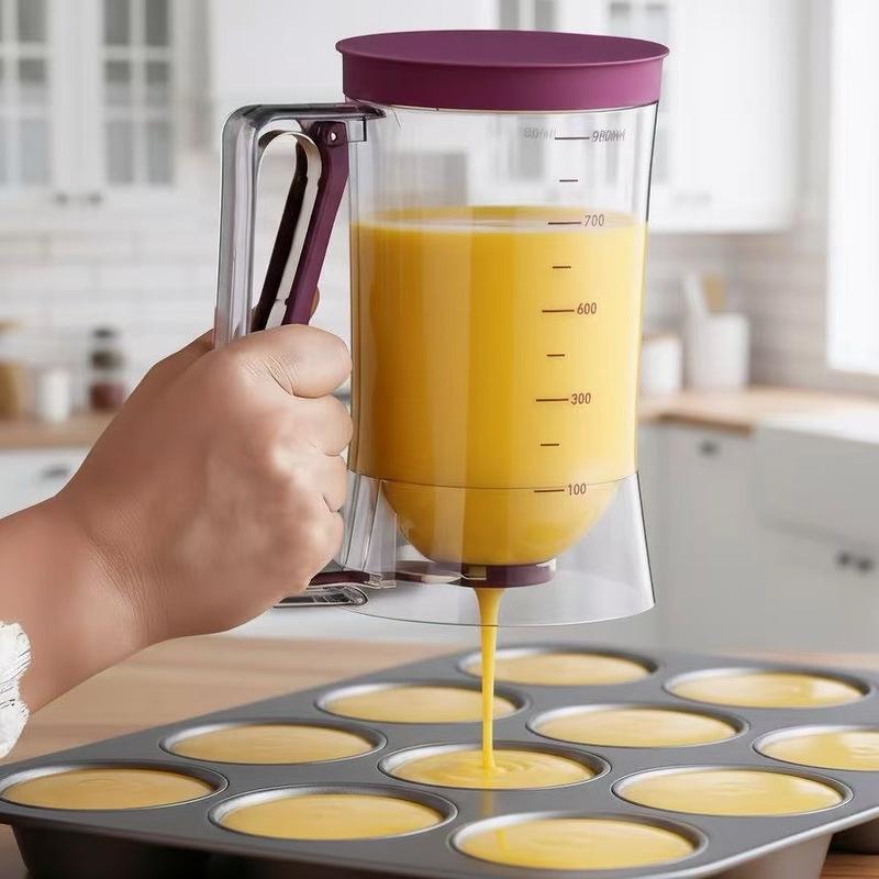 Batter Separator Dispenser with Measuring Label Squeeze Handle for Pancake Cookie Cake Waffle Batter Storage 900ml