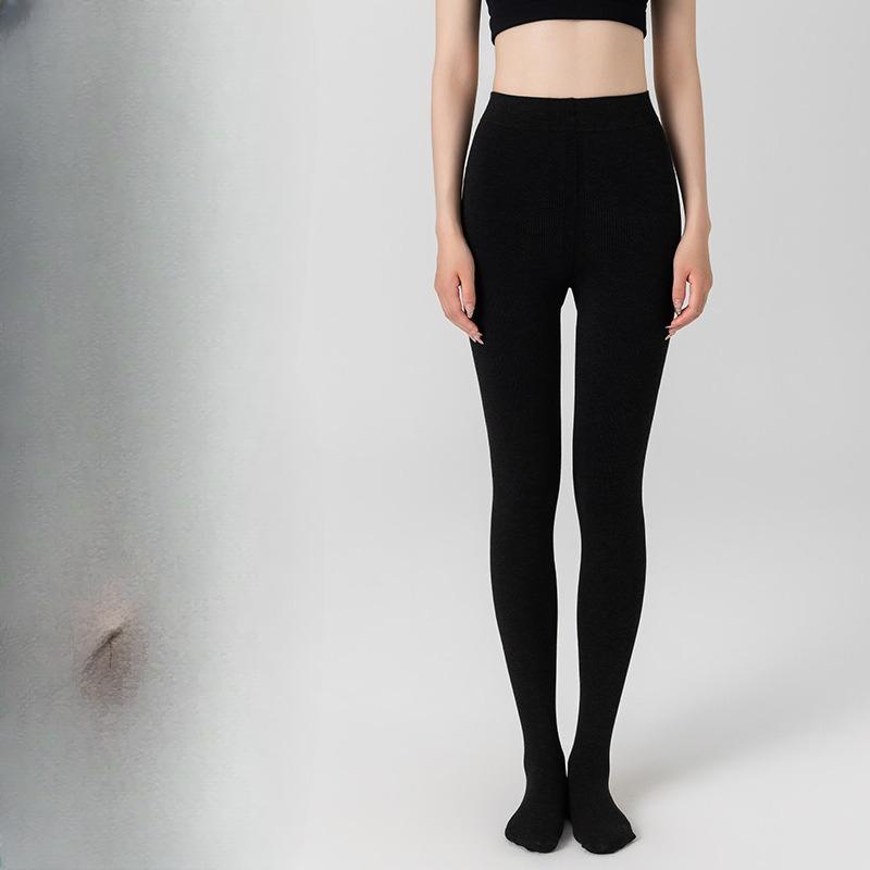 Autumn Winter Women's Black Slimming Pantyhose Low Waist Fleece Lined Thickened Leggings Outer Wear Warm Tights