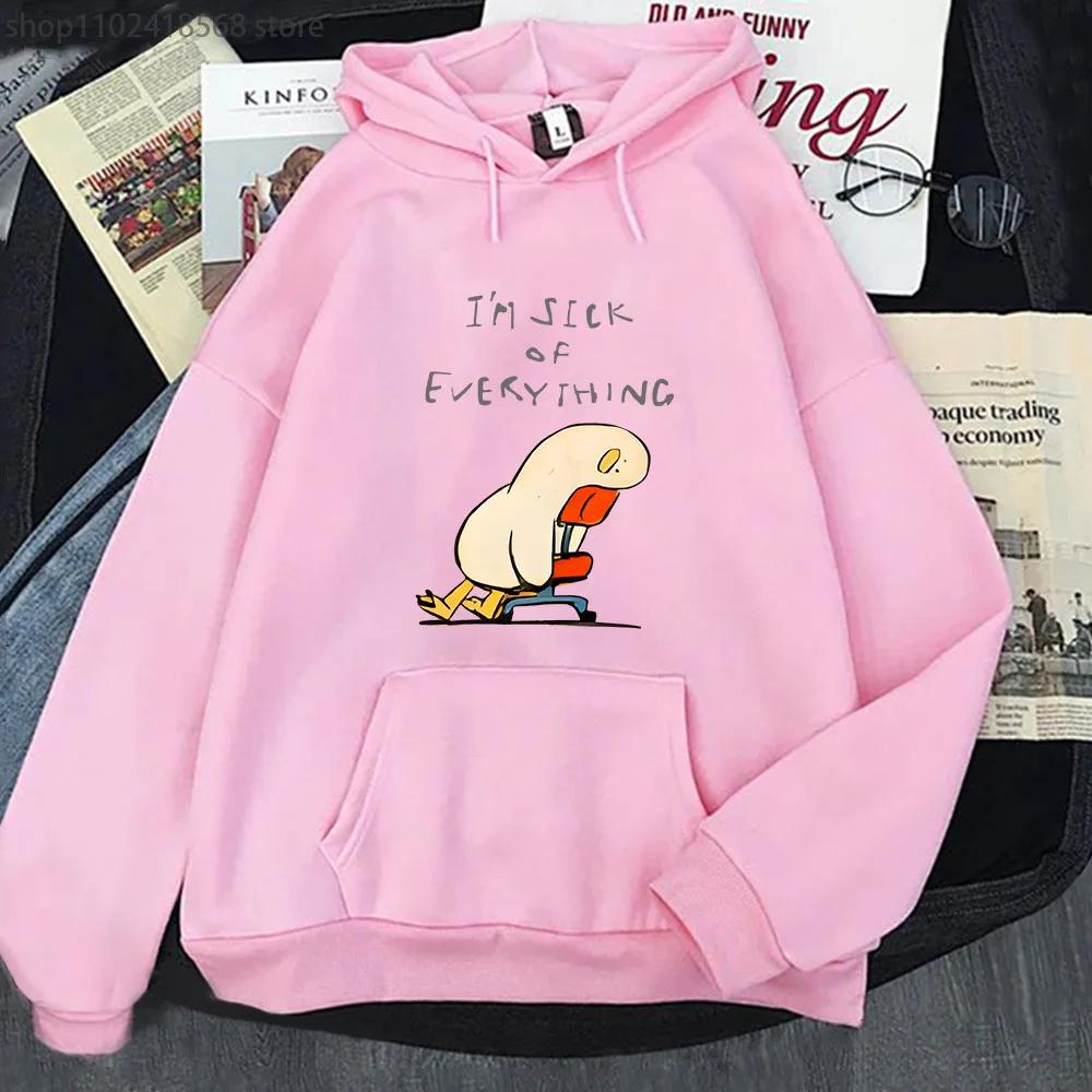 Duck I'm Sick of Everything Hoodies Cartoon Anime Graphic Sweatshirt with Hooded Long Sleeve Sudadera Women Men Tops