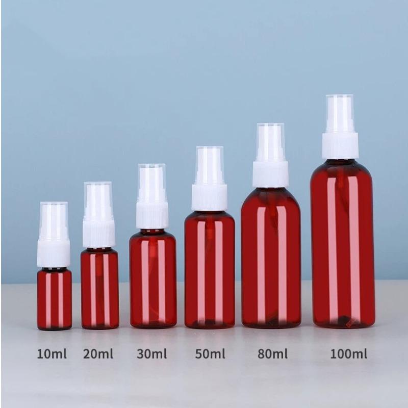 5 шт. 10 мл-100 мл Черные ПЭТ бутылки с распылителем - Защита от УФ-лучей Дорожные многоразовые контейнеры для спирта, косметики, Портативные бутылки с распылителем мелкого тумана 100ml коричневый