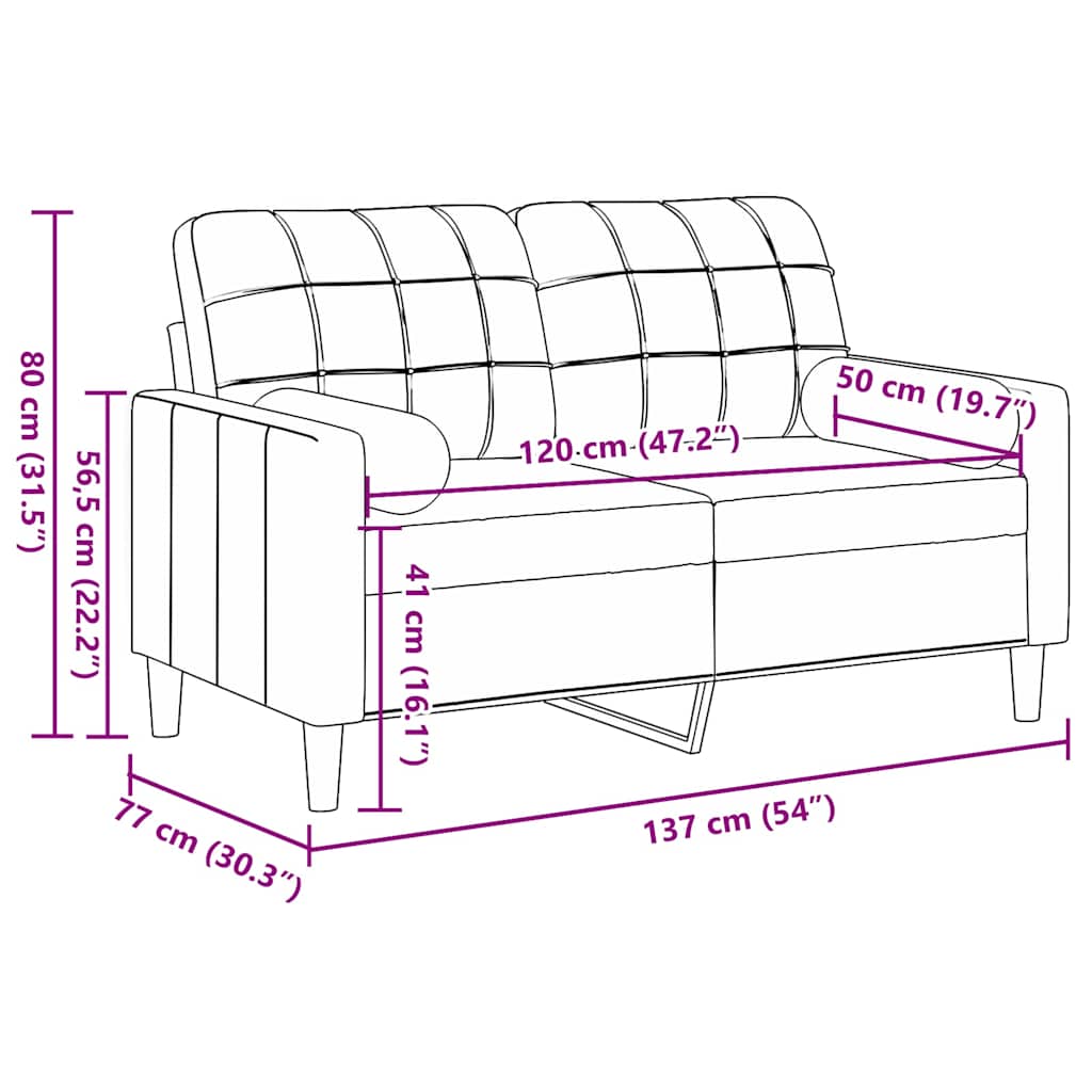 2 Seater Velvet Sofa with Decorative Cushions Brown 120 Cm