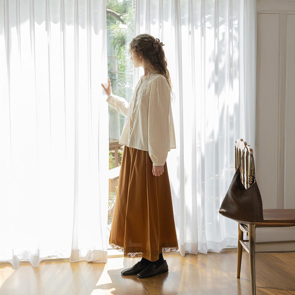 Peulaudeumali Pm_Lace Pattern Hem Skirt_Brown