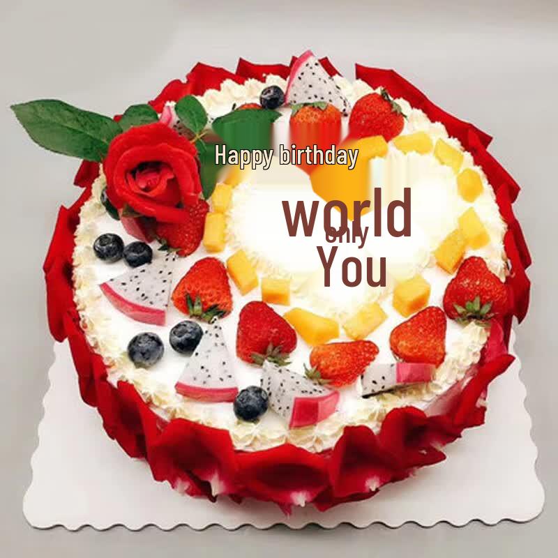 Fresh Cream Rose & Fruit Birthday Cake Customizable (Contact Customer Service)