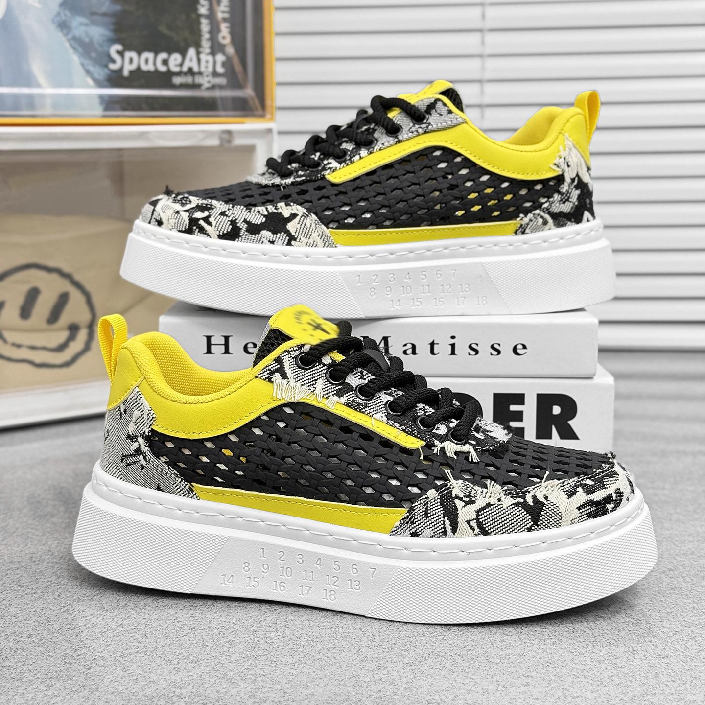 

2025 Men s Summer Breathable Sneakers Fashion Hollow Thick Bottom Casual Sneakers Running Versatile Comfortable Running Shoes 39 жёлтый