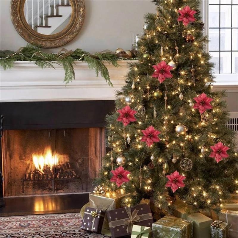 10pc Big Flower Head Glitter Christmas Tree Ornament