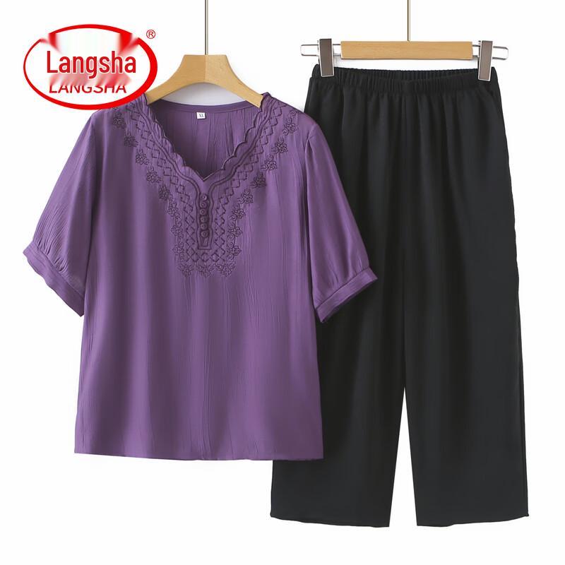 Langsha Mid-Aged Women s Summer Embroidered Set 3XL