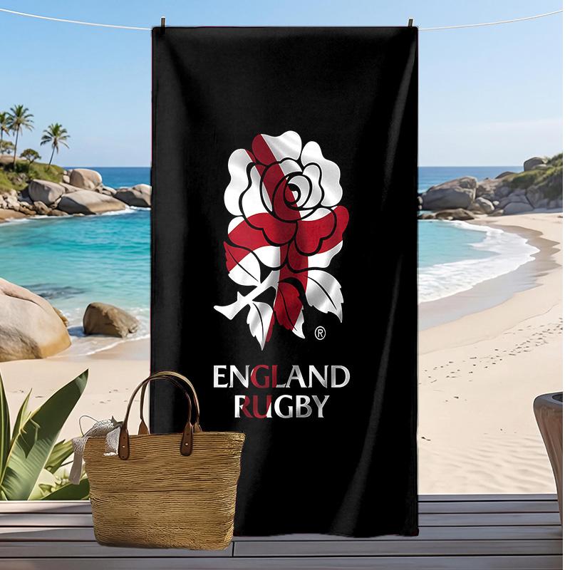 England Rugby Printed Beach Towel Quick Dry Soft TowelPortable Large Rectangular Beach Blanket for Travel Swimming Pool