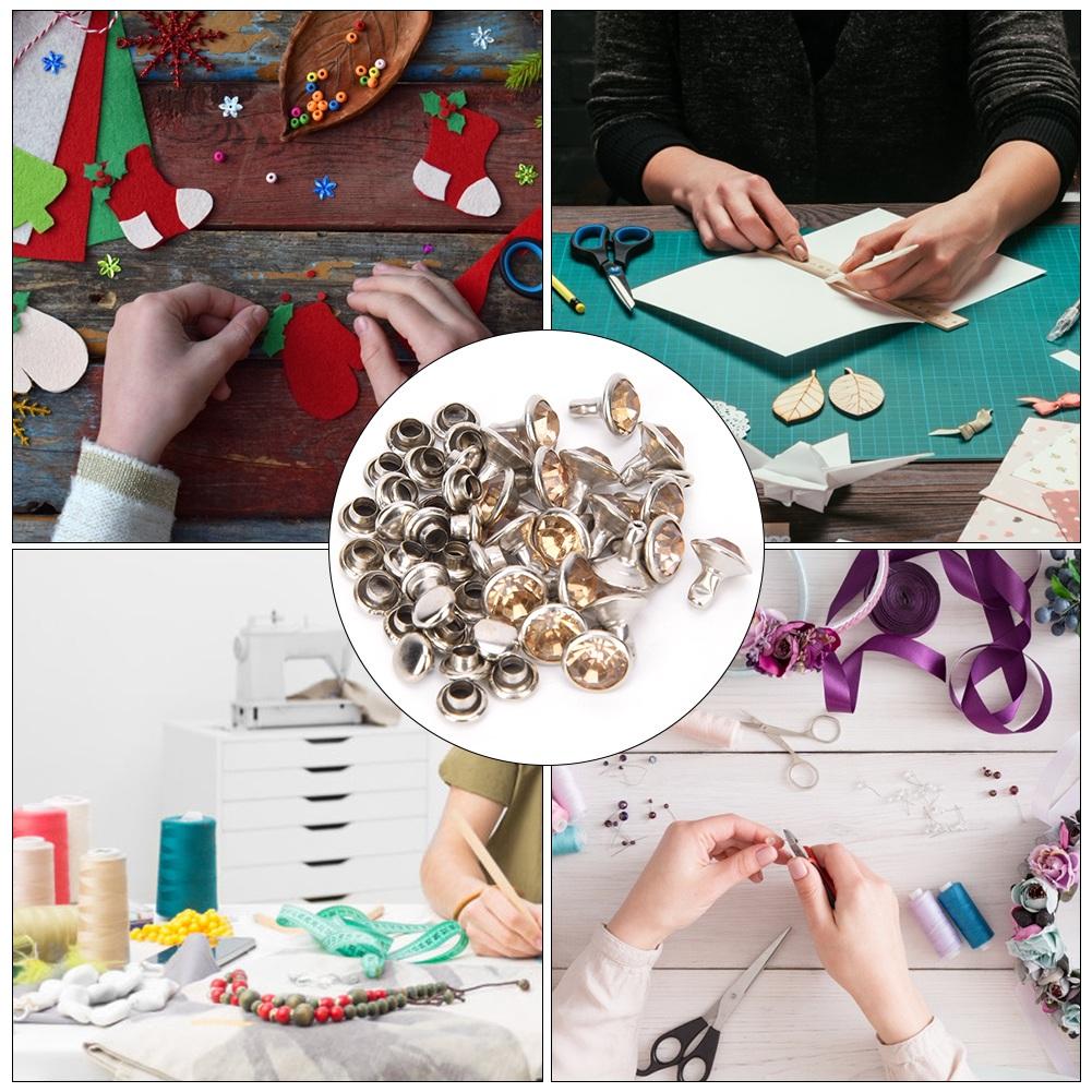 50 Sets Rhinestone Rivets Crystal Diamond Studs Leather Craft Bag Clothes Decoration