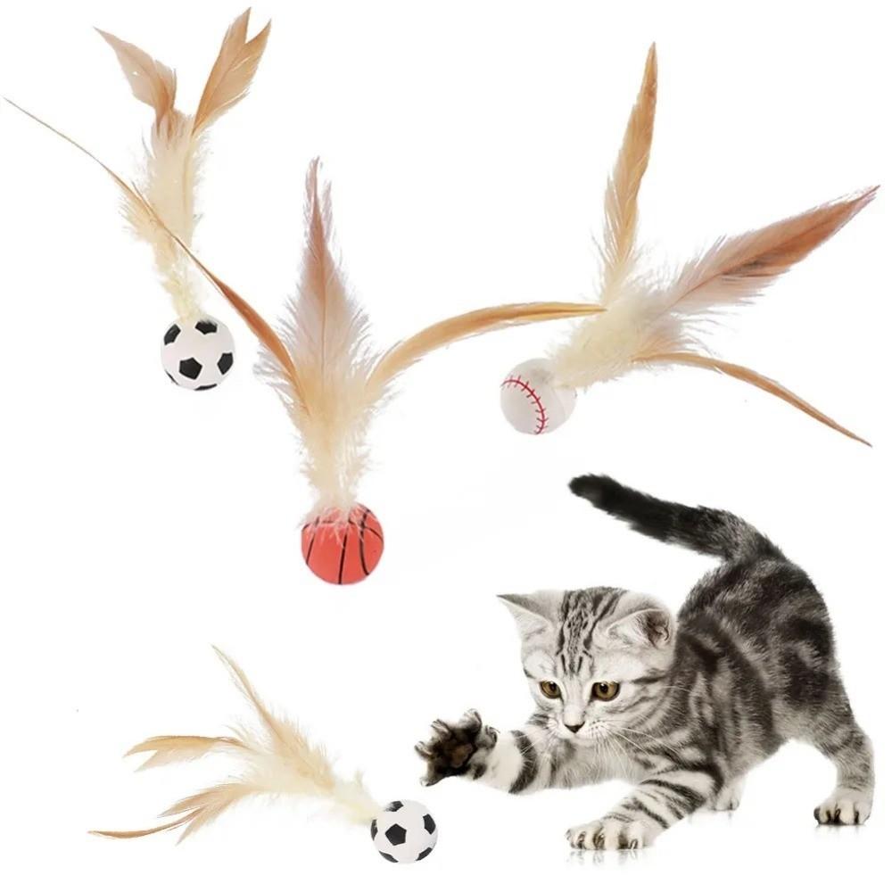3Pcs Chewing Resistant Cat Interactive Ball Toy Solid Biting Cat Feather Ball Toys  Pet Teasing