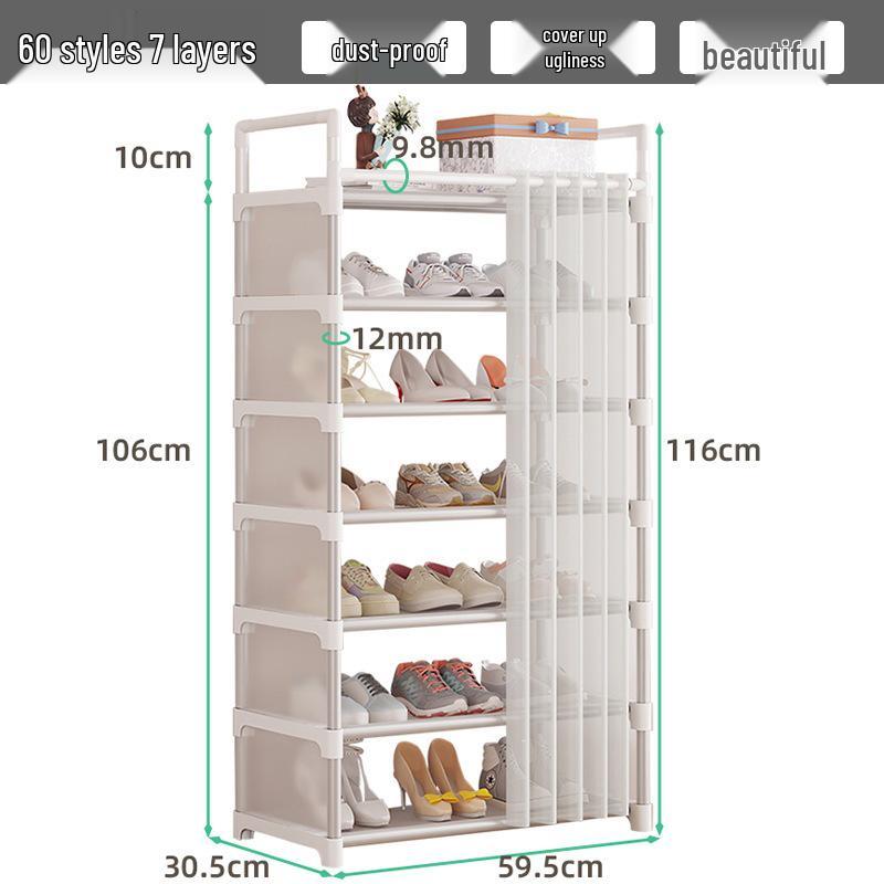 Compact Dustproof Shoe Rack with Curtain for Home Entry or Dorm