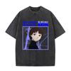 Japanese Anime Serial Experiments Lain Vintage Washed T Shirt Manga Iwakura Girl Sci Fi T-shirts Men 100% Cotton Casual T Shirt