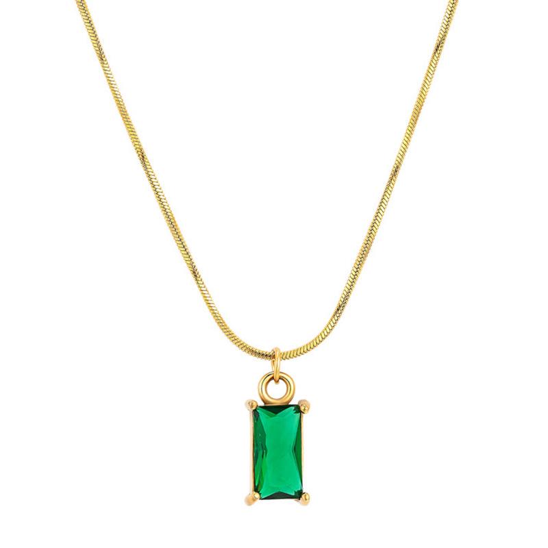14K Gold-Plated Emerald Zircon Clavicle Necklace - Light Luxury Titanium Pendant for Women