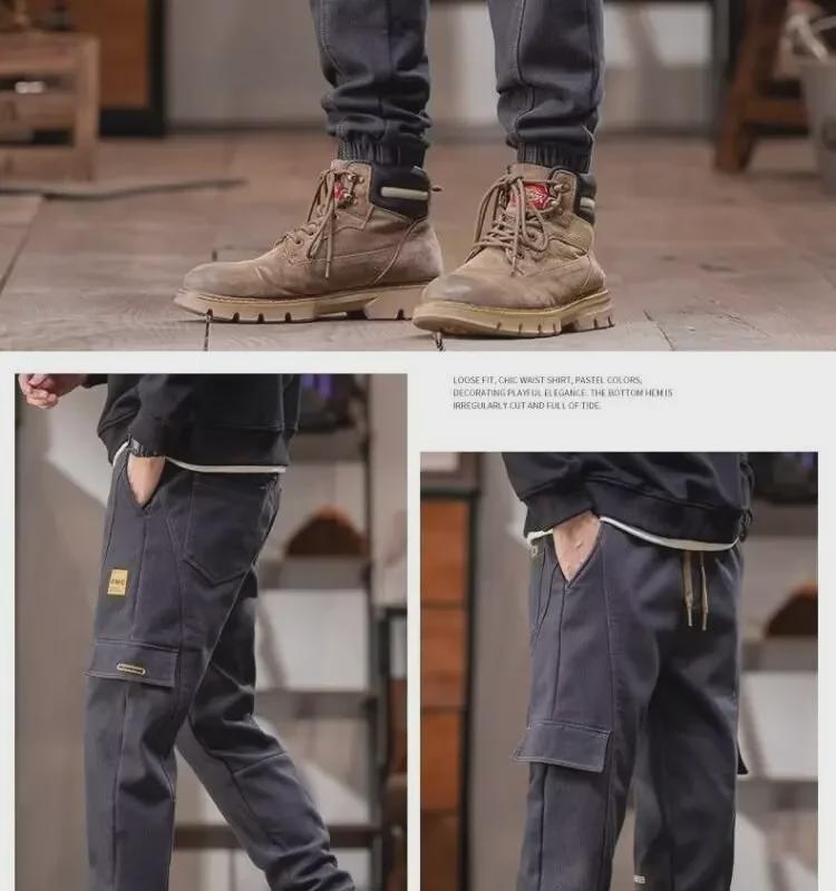 2024 Men's American-Style Plus Velvet Autumn/Winter Overalls: Versatile, Loose, Warm, Casual Pants