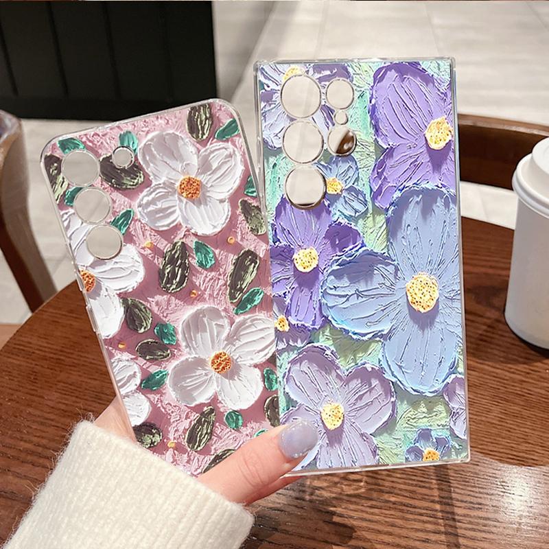 Oil Painting Flower Print Phone Case For Samsung Galaxy S26 S25 S24 S23 Ultra S22 Plus S24 S21 FE S25 Edge Clear TPU Soft Cover
