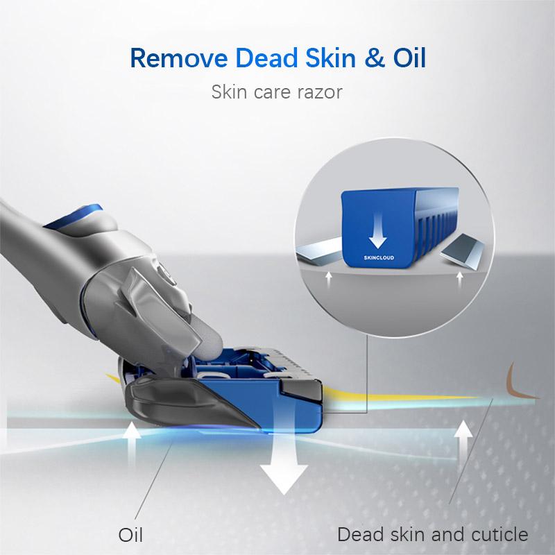 4 Gillette SkinGuard Rasierklingenköpfe, 4 Stück/Packung, Skinguard-Technologie, entfernt Öl und abgestorbene Hautzellen beim Rasieren der Klingen