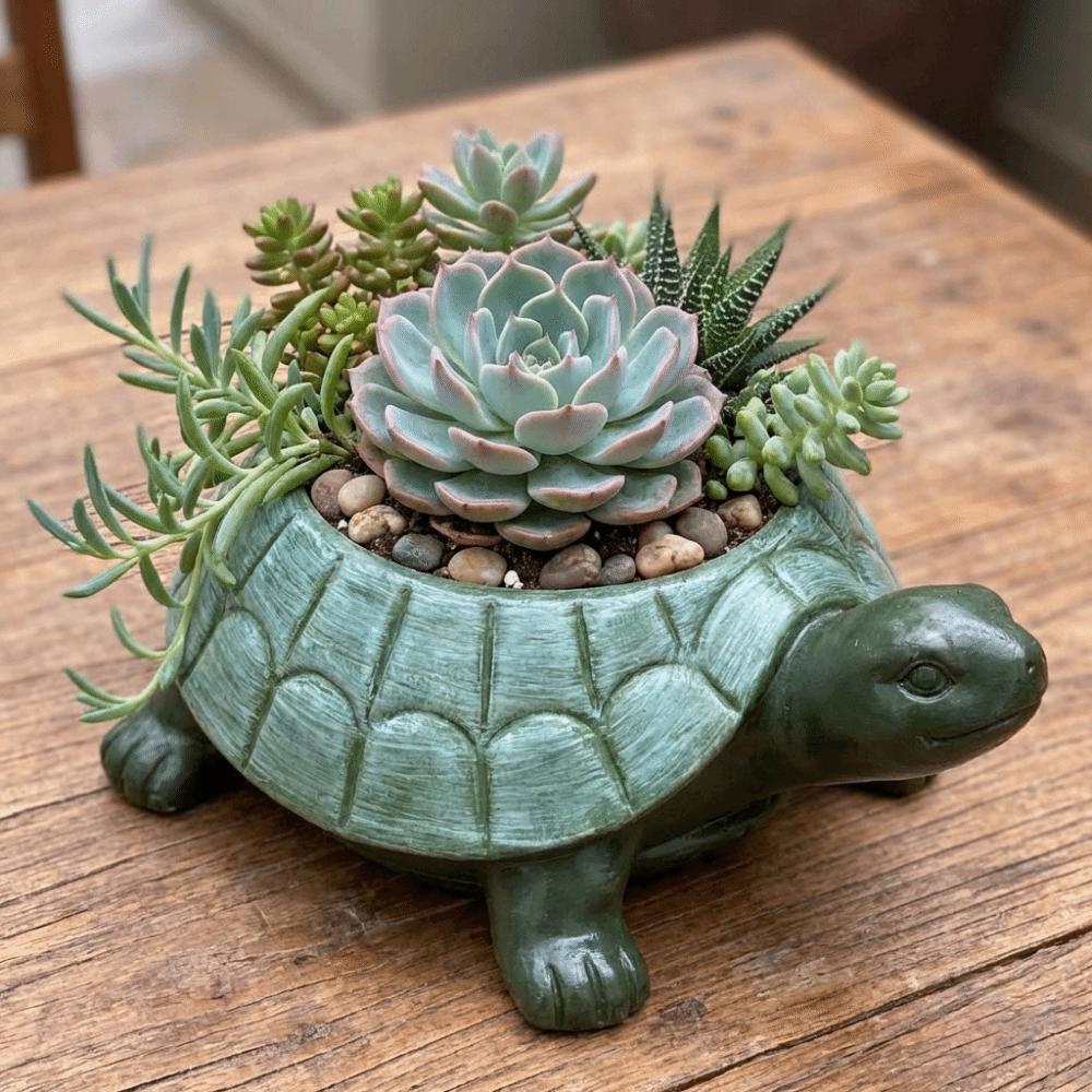 Decorative Turtle Planter Statue Rustic Style Animal Sculpture Succulent Pot  Outdoor Decoration