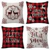 Merry Christmas Throw Pillow Covers 45x45cm Plaid Couch Pillowcase Linen Gift Cushion Cover Home Office Living Room