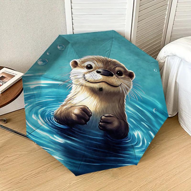 1pc Otter Water Pattern Umbrella Design Automatic Opening and Closing Umbrella, High-quality Travel Umbrella,  c1128047