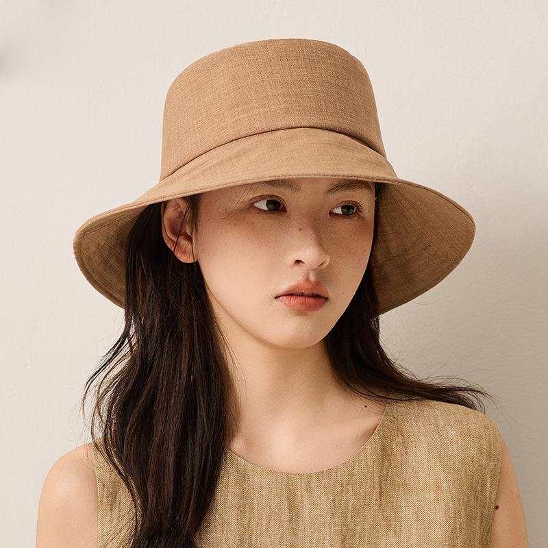Cotton and Linen Sunscreen Hat Women's Rear Split Bow Fisherman Hat Solid Color Sunshade Hat