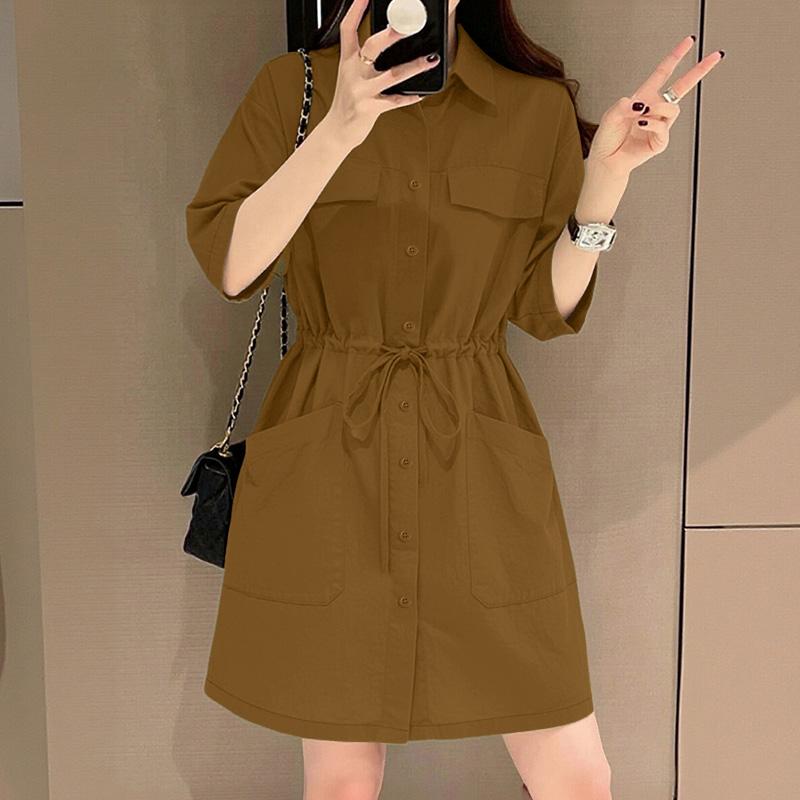 

ZANZEA Women Casual Turn Down Collar Solid Color Half Sleeve Shirt Dress 5XL