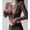 Sexy Zipper Elegant T-shirts For Women High Waist Tees Workout Cycling Sports Tops Girls Casual T-shirts