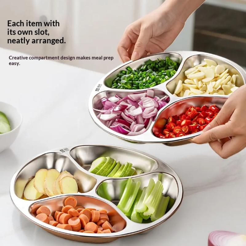 1Pc Stainless Steel Multi-Grid Plate Divider Plate Household Multi-Functional Fruit Pot Onion Ginger Garlic Preparation