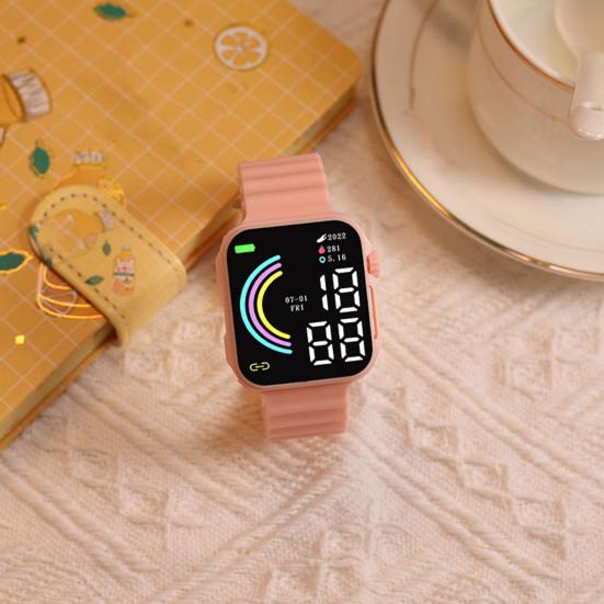 LED-Elektronikuhr, quadratisches Regenbogen-Zifferblatt, einfarbig, weiches Anti-Rutsch-Armband, verstellbar, für Kinder, Studenten, Freizeitsport, digitale Armbanduhr, Geburtstagsgeschenk