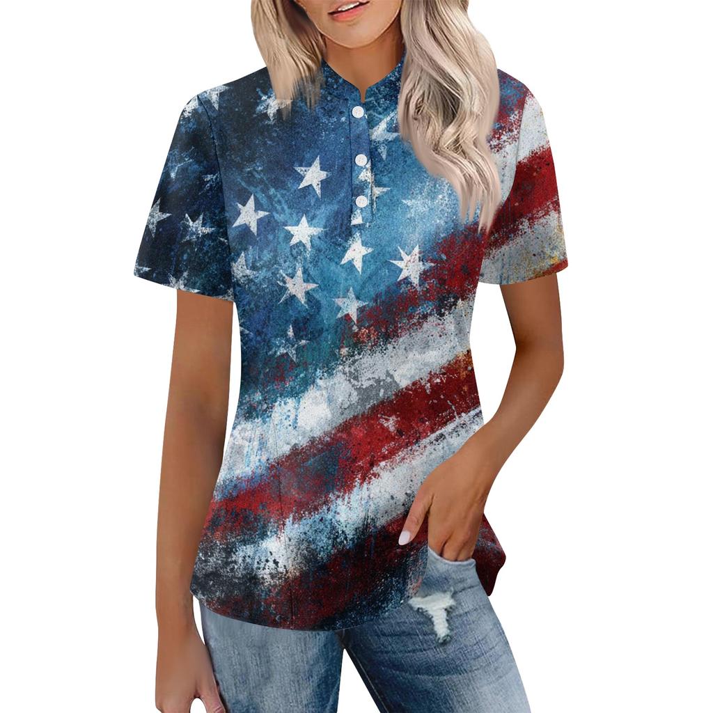 Women's Casual Polo Shirt Short Sleeve Loose Fit Button Up Top with Butterfly and Rose Print Suitable for Everyday Wear