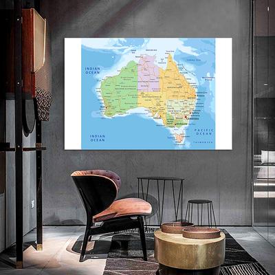 English Map Series Australia Map Line Map Canvas Painting Living Room Home Decoration Children School Supplies