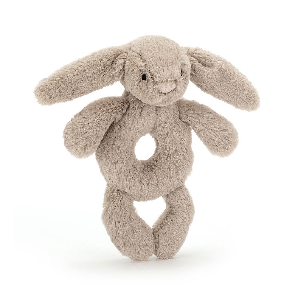 

JELLYCAT Shy Beige Bunny Ring Rattle Companion Comfort Doll Plush Doll 18cm High