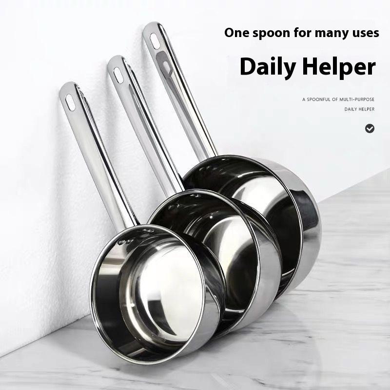 Stainless Steel Water Scoops Multipurpose Hanging Soup Ladle Wooden Handle Large Capacity Water Spoon Kitchen Cooking