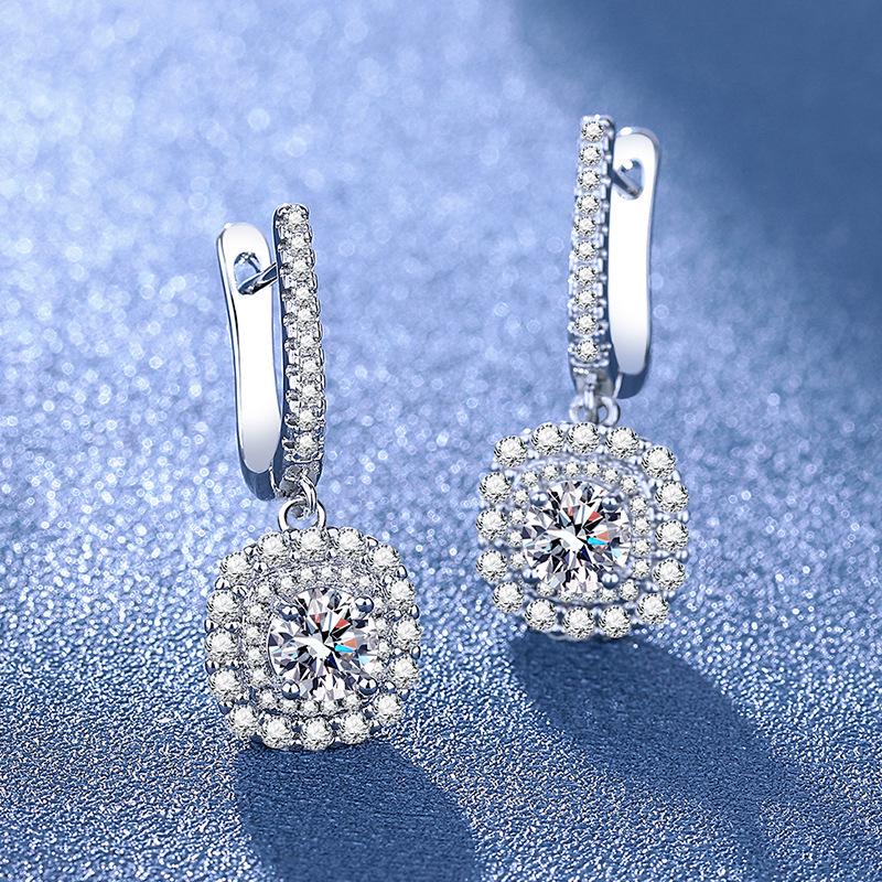 European-American Style Geometric Diamond Earrings, Temperament S925 Silver, Trendy Versatile Women's Jewelry