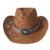 Ethnic Style Cowgirl Hats with Wide Band Women Men Woven Western Caps Breathable Hollow Out Wide Brim Straw Sun Hats
