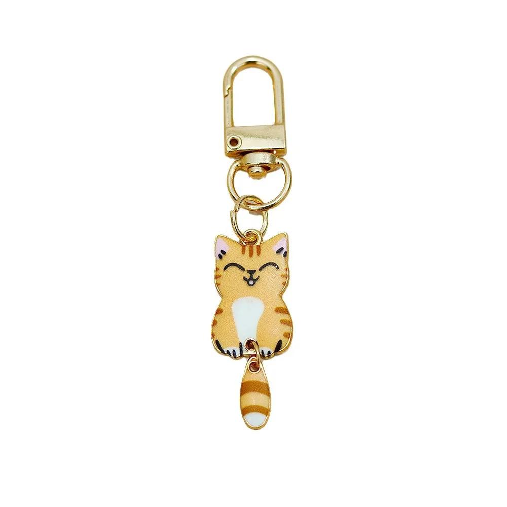 Cute Cat Keychain Cartoon Wagging Tail Cats Key Ring Metal Animal Pendant for Earphone Case Bag Accessories Pet Lover Gifts