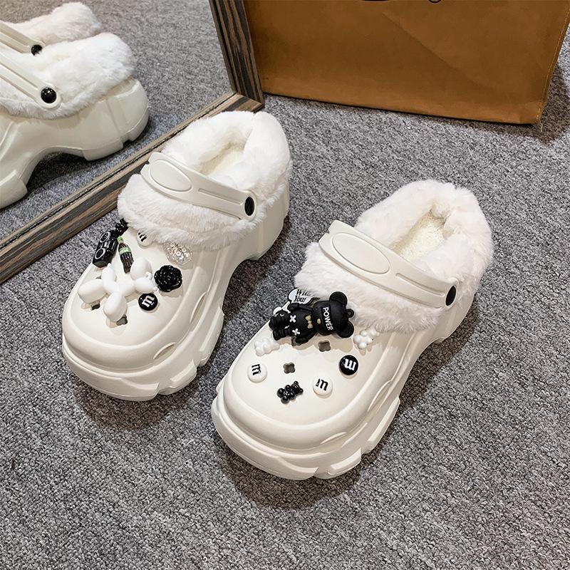 Damskie zimowe buty bawełniane na grubej podeszwie, ocieplane polarem, antypoślizgowe, podwyższające, codzienne