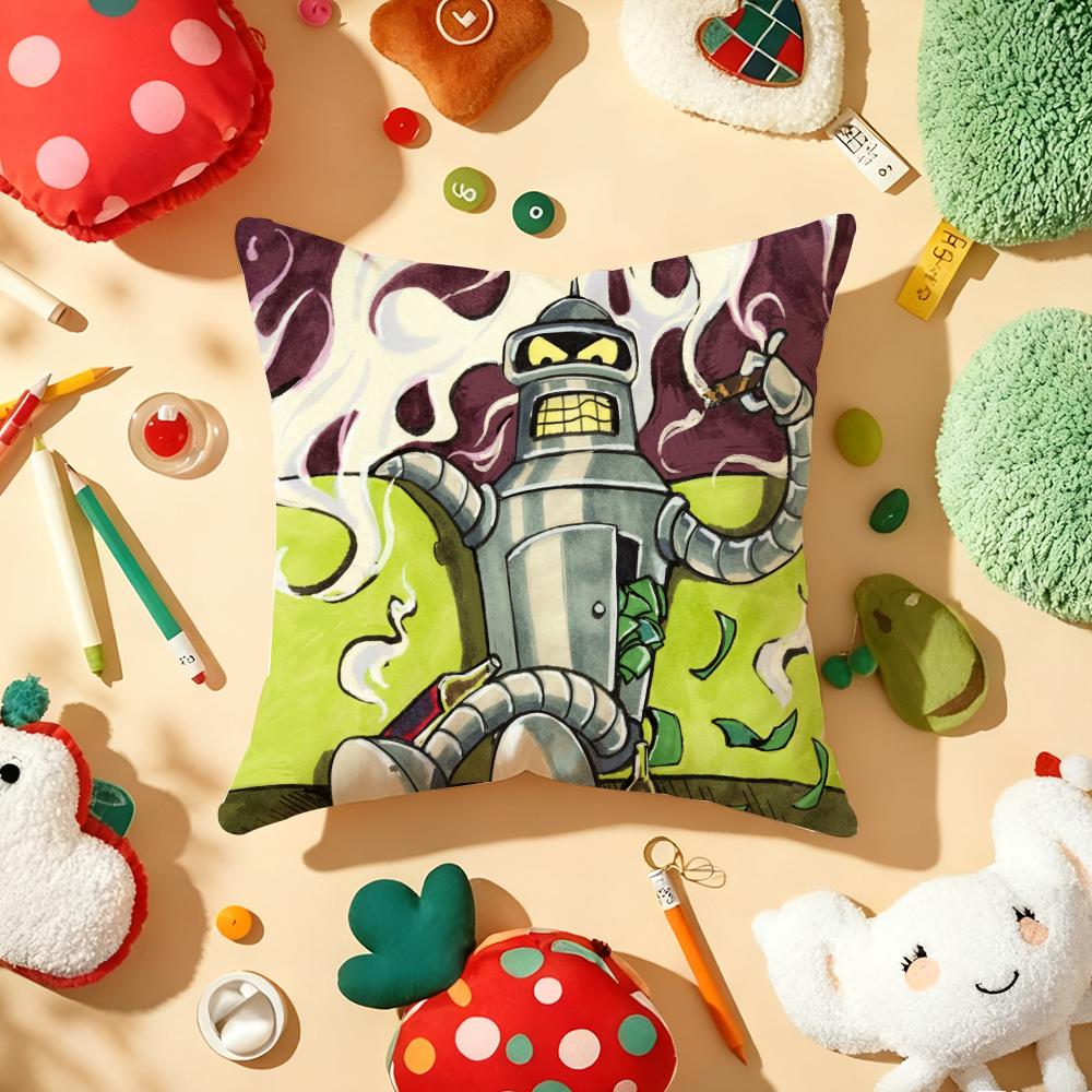 Cartoon F-Futurama Cushion Cover Plush Fabric Soft Double-Sided Printed Sofa Warm Winter Home Gift Pillow Cover