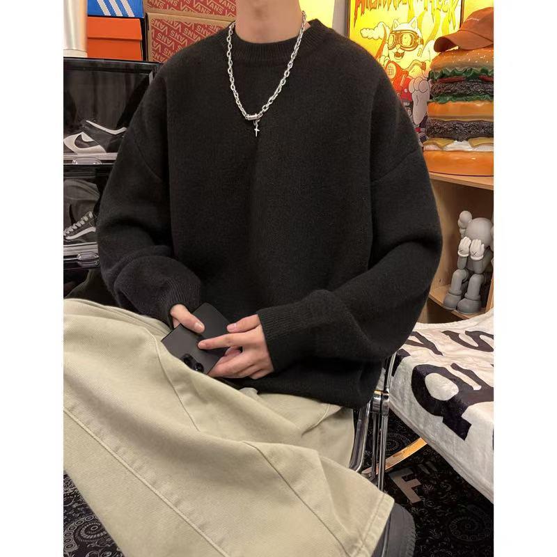 Autumn/Winter Men's Loose Lapel Sweater - Trendy Hong Kong Style Long Sleeve Knitwear