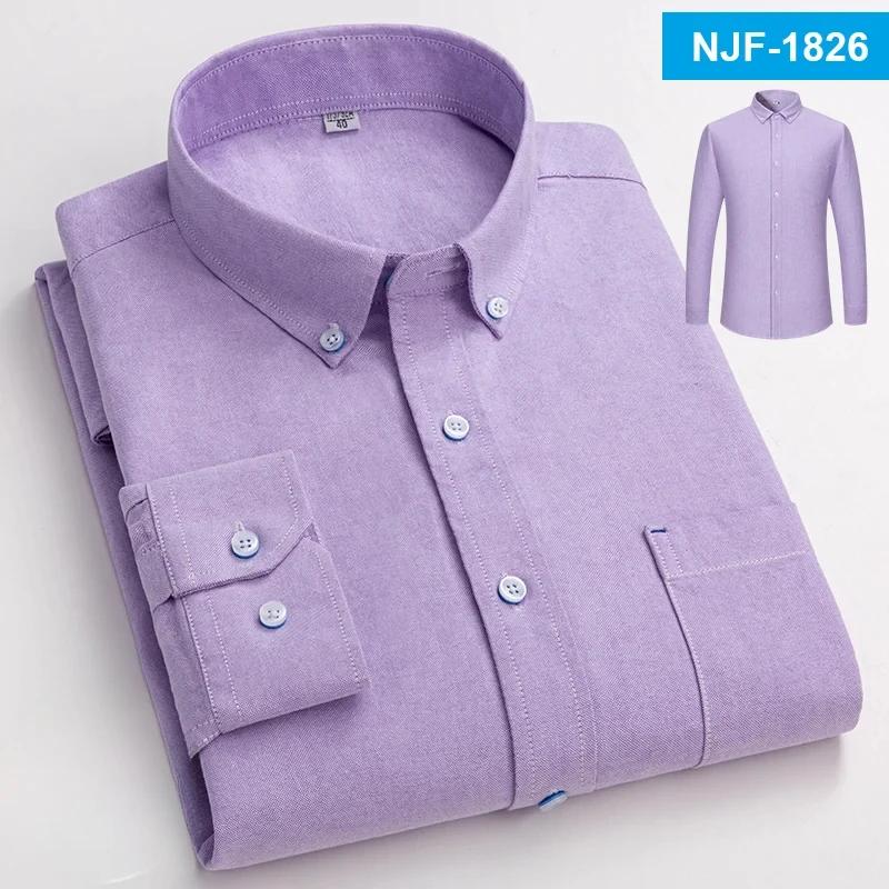 100% Cotton Oxford Long-sleeve Shirts for Men Slim Fit Formal Plain Shirt Soft Casual Plaid Designer White Striped Black Clothes