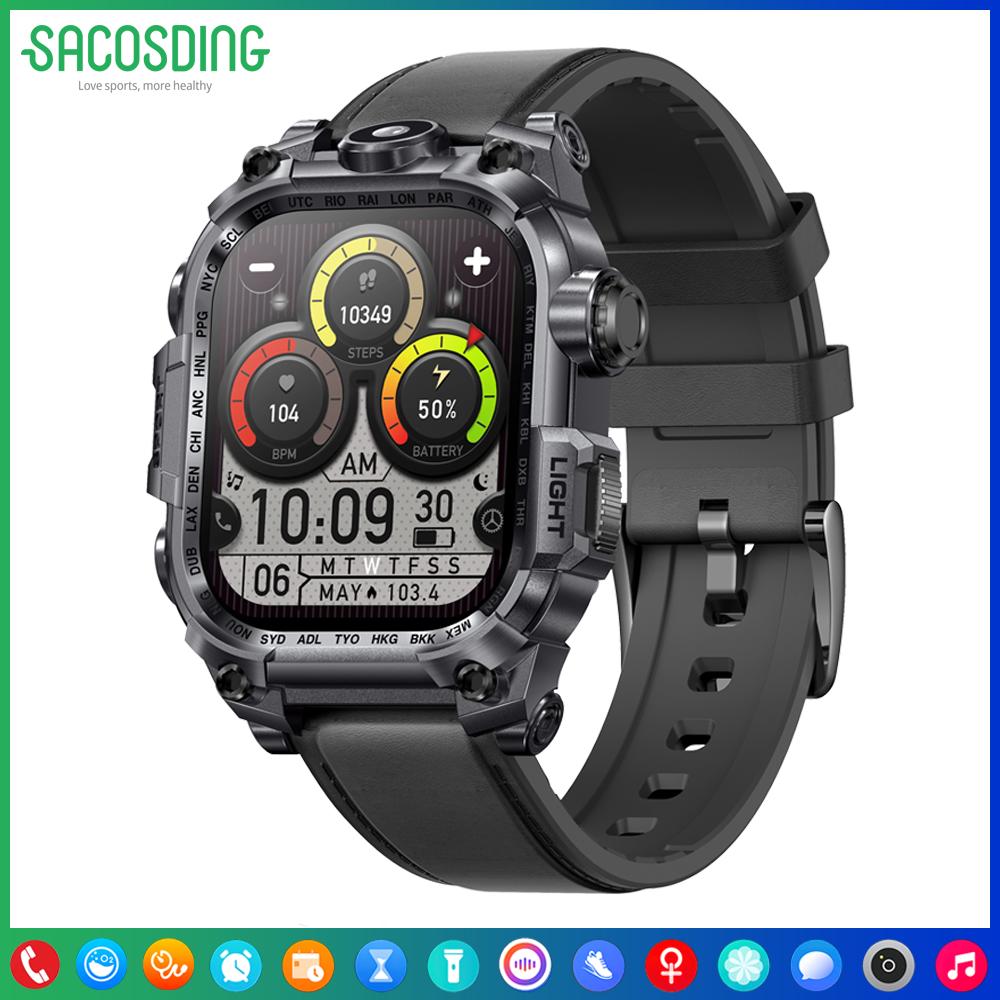 

2024 SACOSDING Смарт-годинник для чоловіків Smartwatch 650mAh Battery Digital Fitness Tracker AOD Bluetooth Call Watches Sport Waterproof