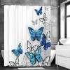 Blue White Gray Black Butterfly Shower Curtain, Bathroom Decorative Shower Curtain, Waterproof Shower Curtain with Hooks