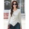 Autumn New Long Sleeve Irregular Waist T-Shirt Versatile Solid Color Slimming Elegant Women's Top