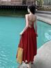 Dali Red Backless Slip Dress for Women - Perfect for Beach Vacations or Photoshoots