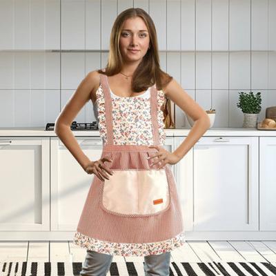 Delantal de Princesa Elegante Resistente a las Manchas Delantal Floral con Correas Ajustables y Bolsillos Transpirable Cocina Jardinería Delantal de Babero para Mujeres