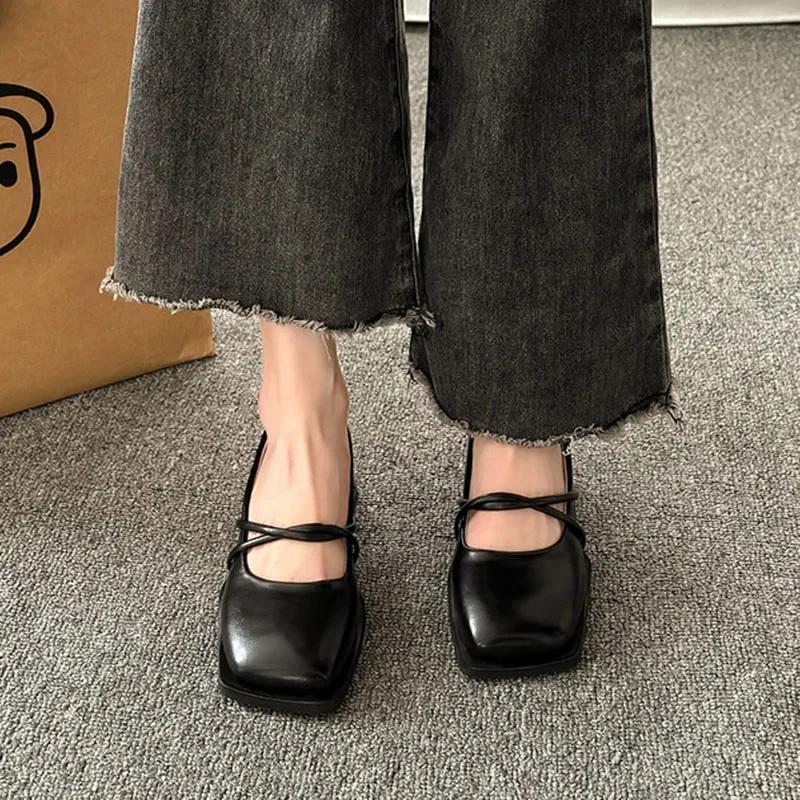 Women Spring Shallow Mouth Single Shoes Thick Low Heel Mary Jane Women Pumps Solid Color Square Toe Casual Loafers Luxury Shoes