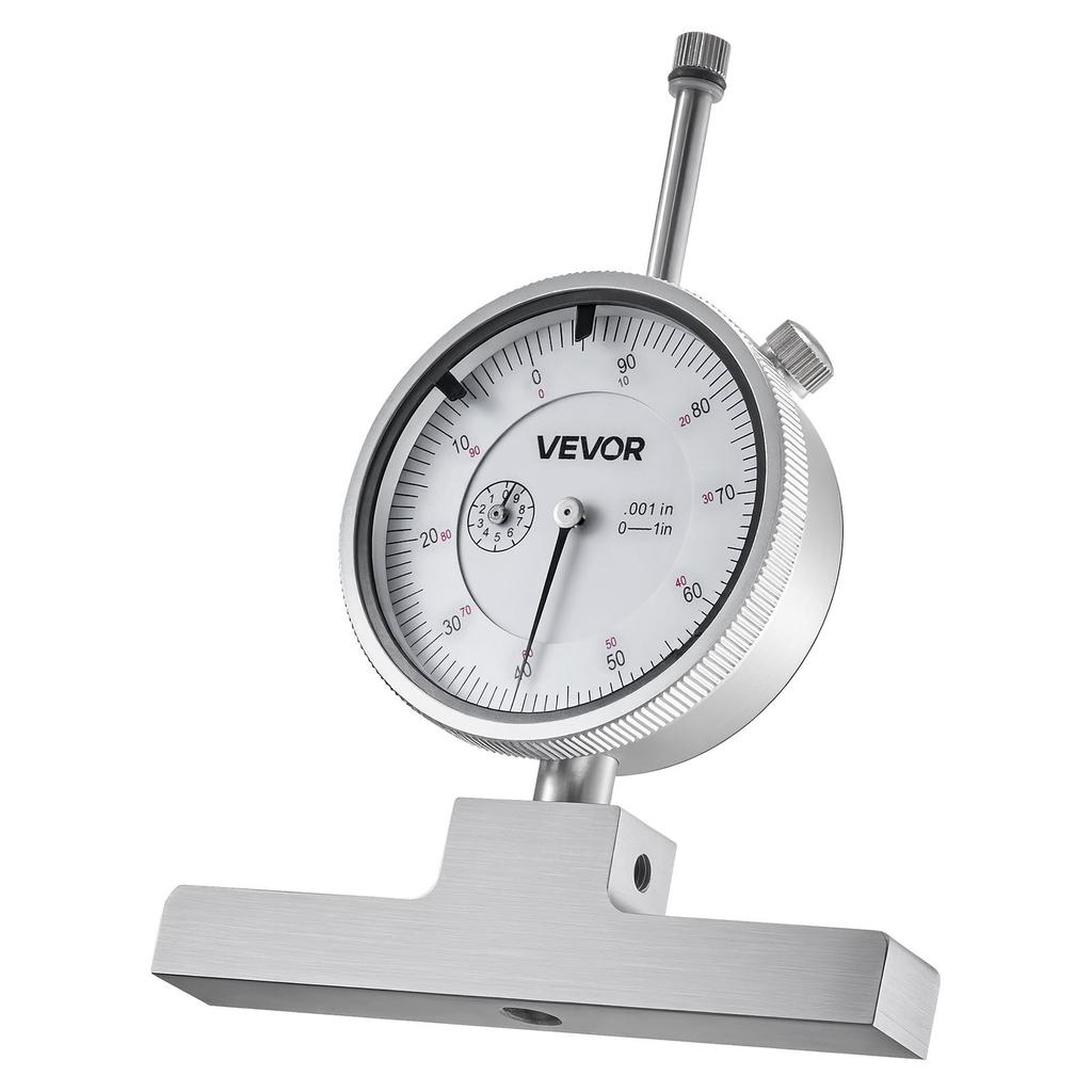 VEVOR Depth Gauge, Depth Micrometer 0-22 in Measuring Range, 0.001 in Resolution, with 4 Anvils & 6 Standard Rods