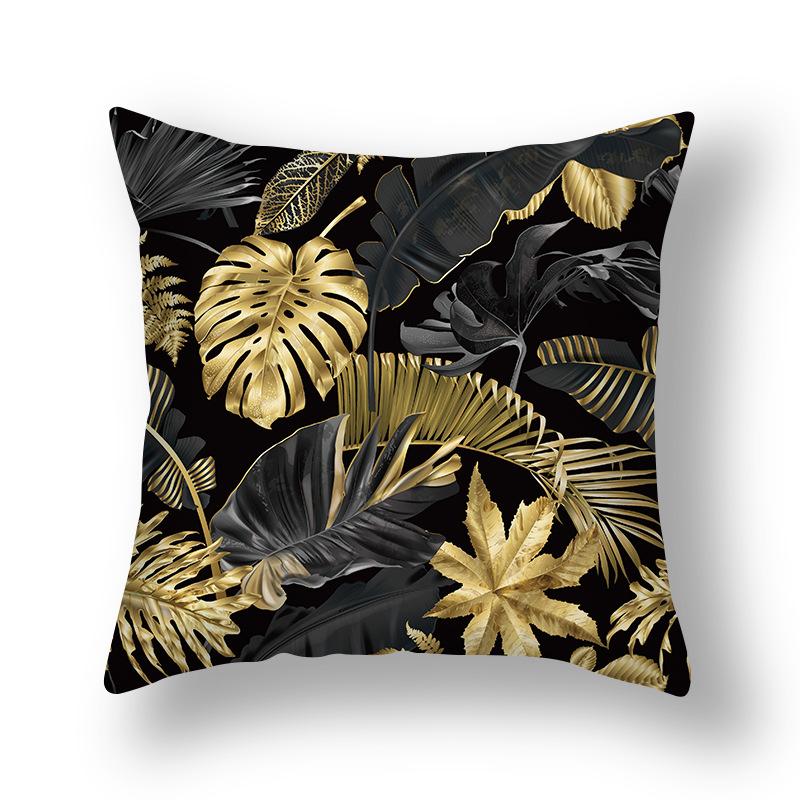 Gold Geometry Plant Watercolor Cushion Cover Short Plush Decorative Sofa Cushions Modern Simple Home Decor Pillowcase