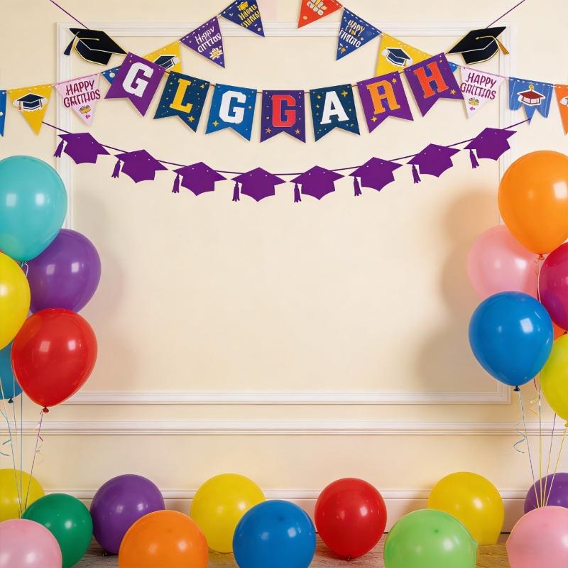 DIY Graduations Celebration Set With Hanging Banners And Honeycomb Paper Decorations Twist Cell Background