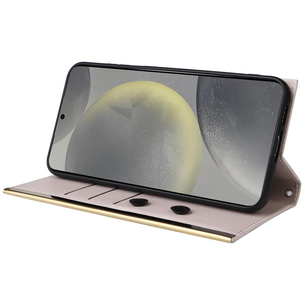 Etui do Samsung Galaxy S24+ z przyssawką, portfel ze skóry PU, pokrowiec na telefon z paskami